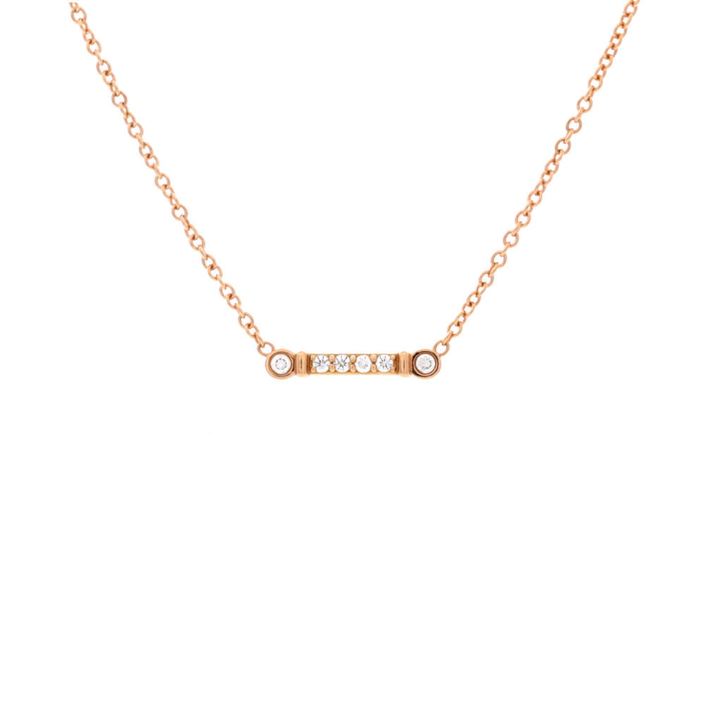 Tiffany & Co. Fleur de Lis Key Bar Pendant Necklace 18K Rose Gold and Diamonds